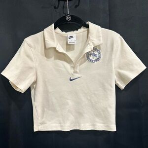 Nike Girls Cream Cropped Polo Shirt Size S